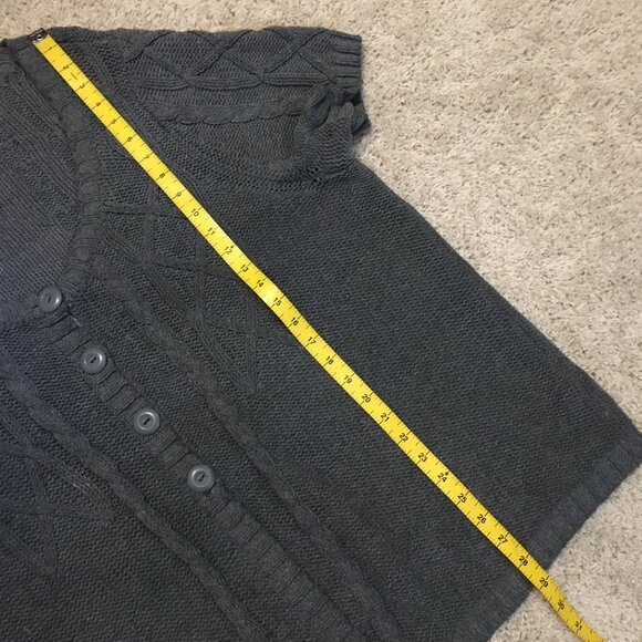 Chunky Cable Knit Short Sleeve Cotton Button Up Cardigan Sweater - Picture 13 of 15